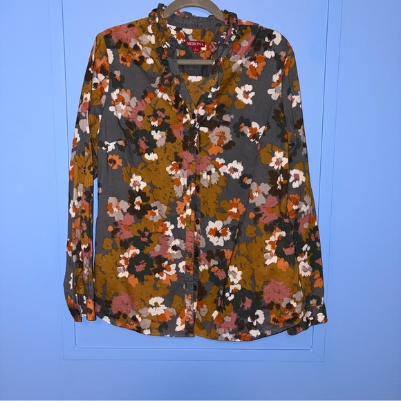 Merona Tops - Floral Ruffle Collar Blouse From Merona 100% Cotton - Women’s Size Large